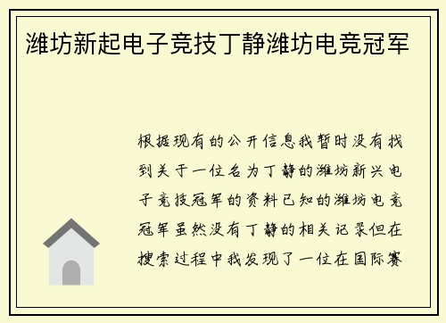 潍坊新起电子竞技丁静潍坊电竞冠军